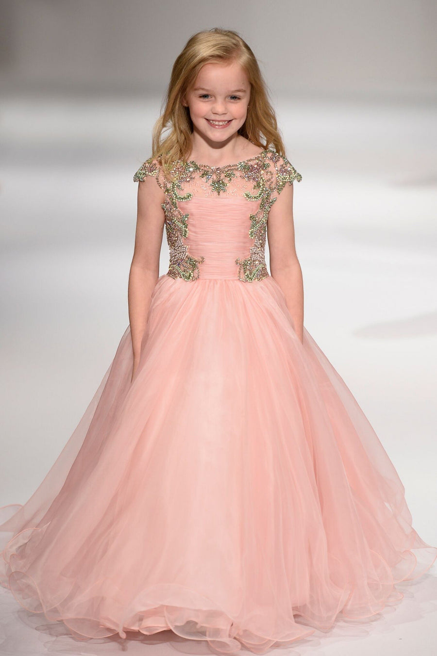 Sherri Hill style 44330 in pink, Girls' Beaded Bodice Tulle Gown