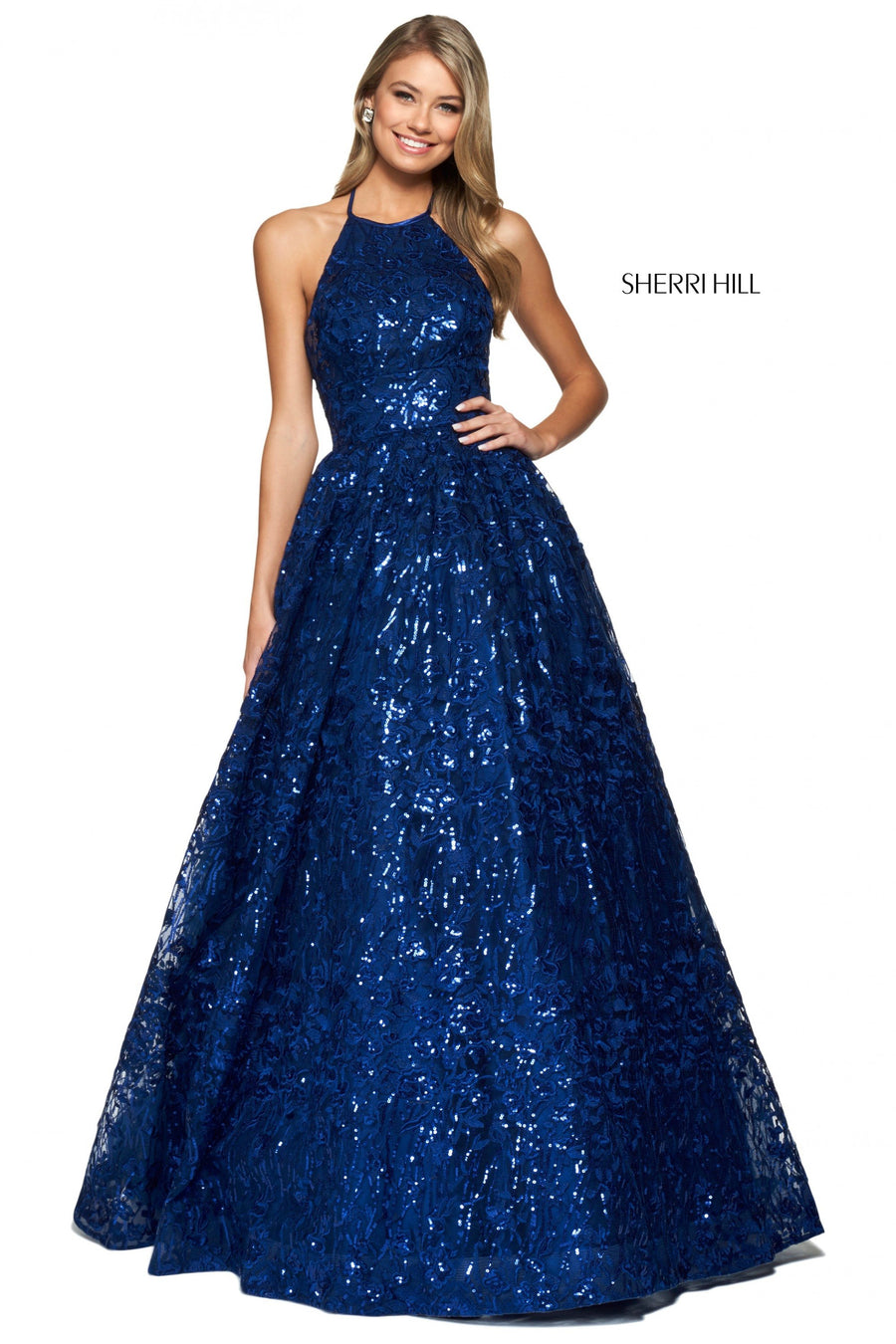 Sherri Hill style 53655 in red, Sequin and Embroidered Organza Ball Gown