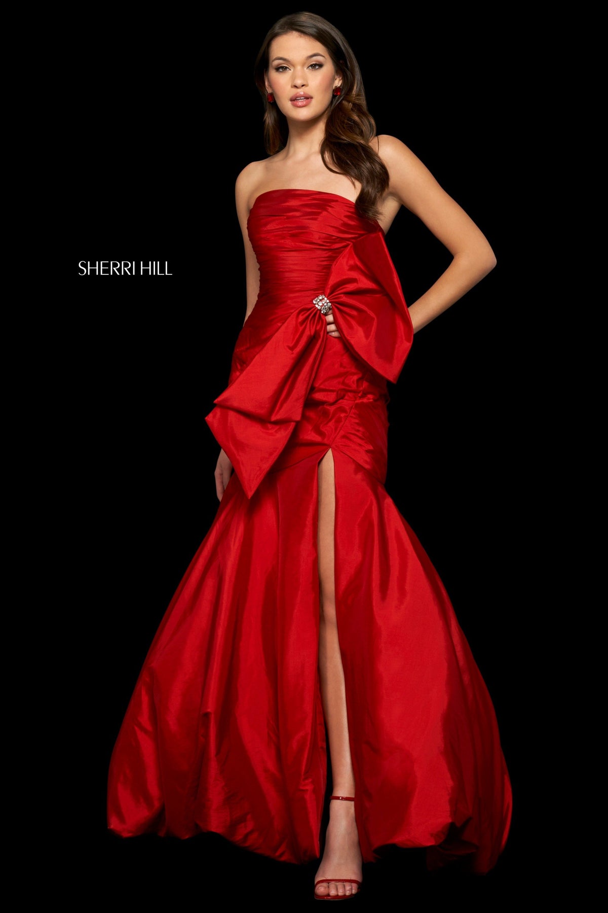 Sherri Hill 54027 taffeta mermaid dress in red