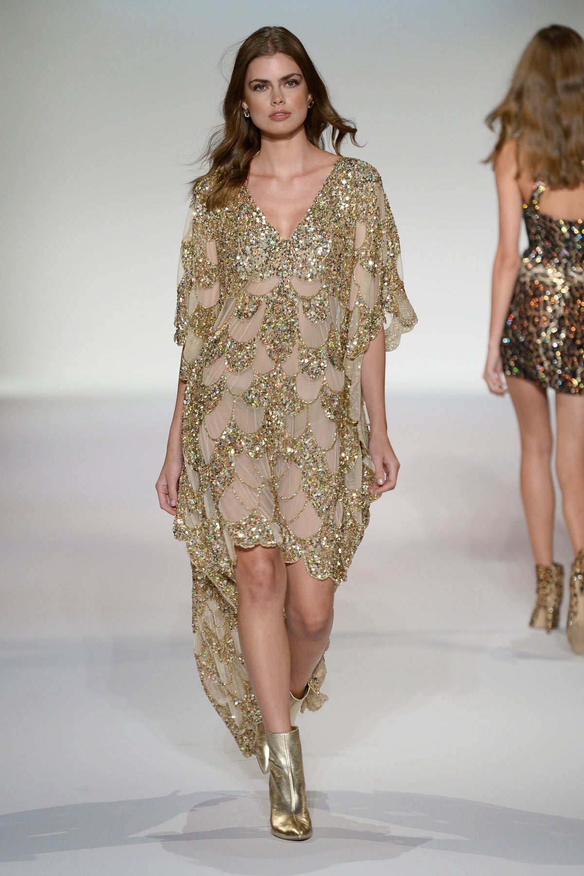 Sherri Hill 214656 beaded caftan dress in nude/gold