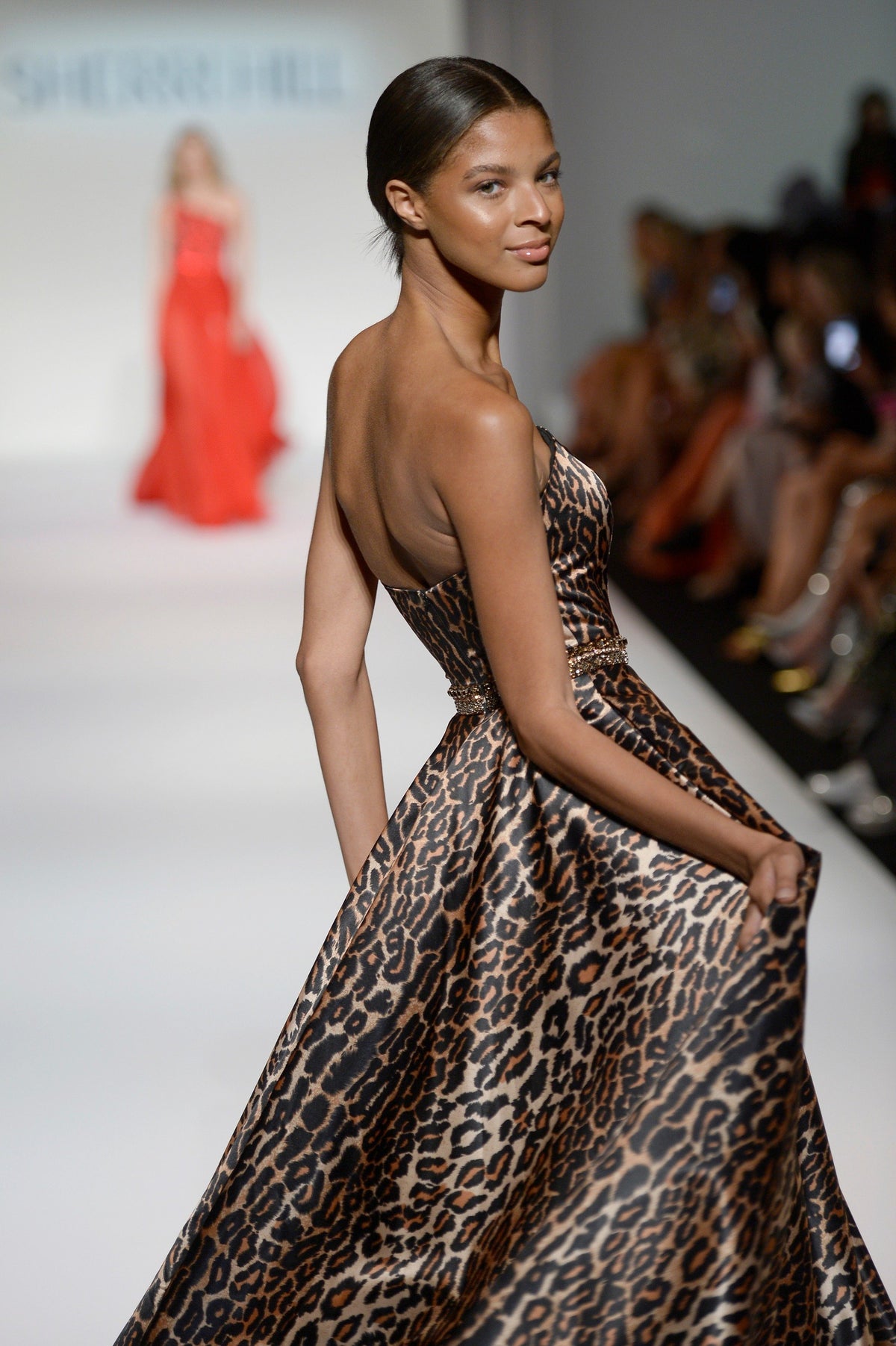 Sherri Hill 214665 strapless print ball gown in leopard