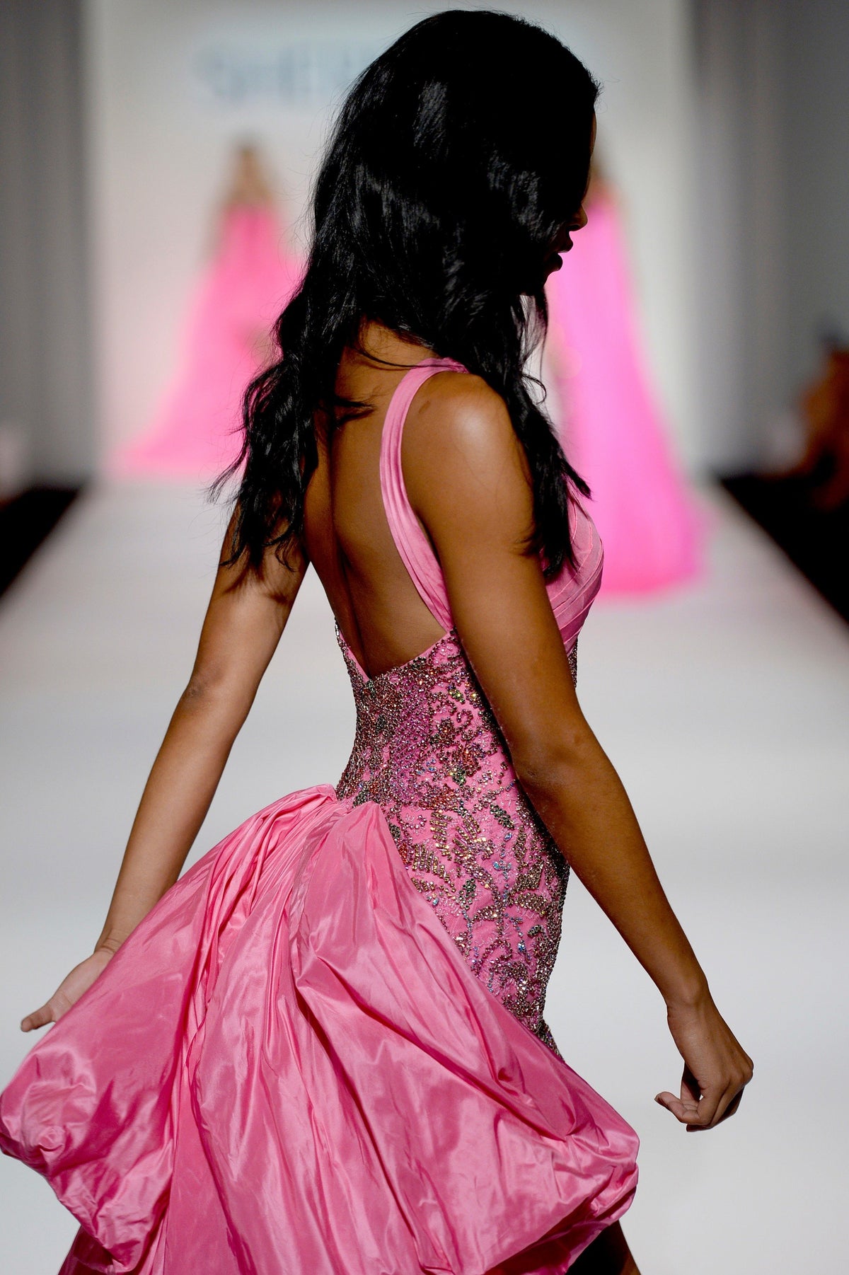 Sherri Hill 44878 beaded cocktail dress with chiffon overskirt in pink/multi