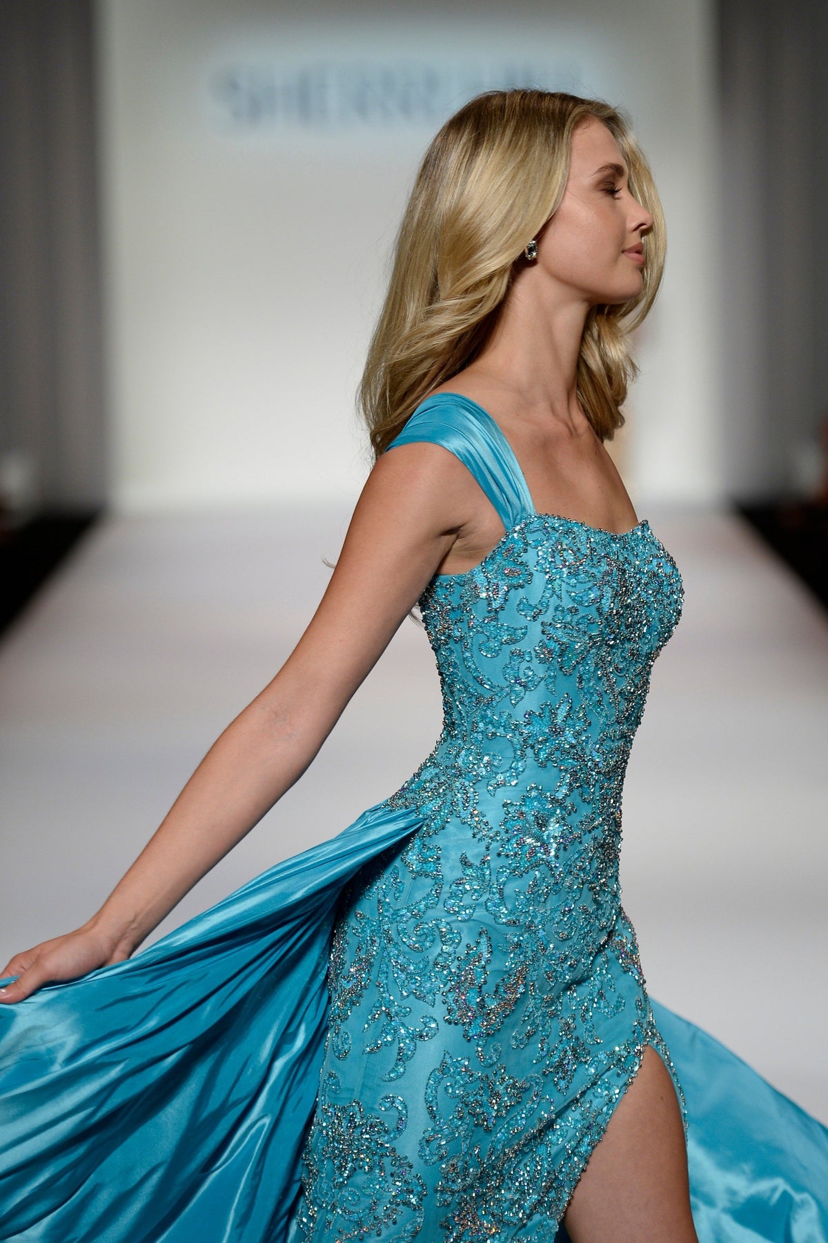 Sherri Hill 44893 one-shoulder beaded gown with satin overskirt