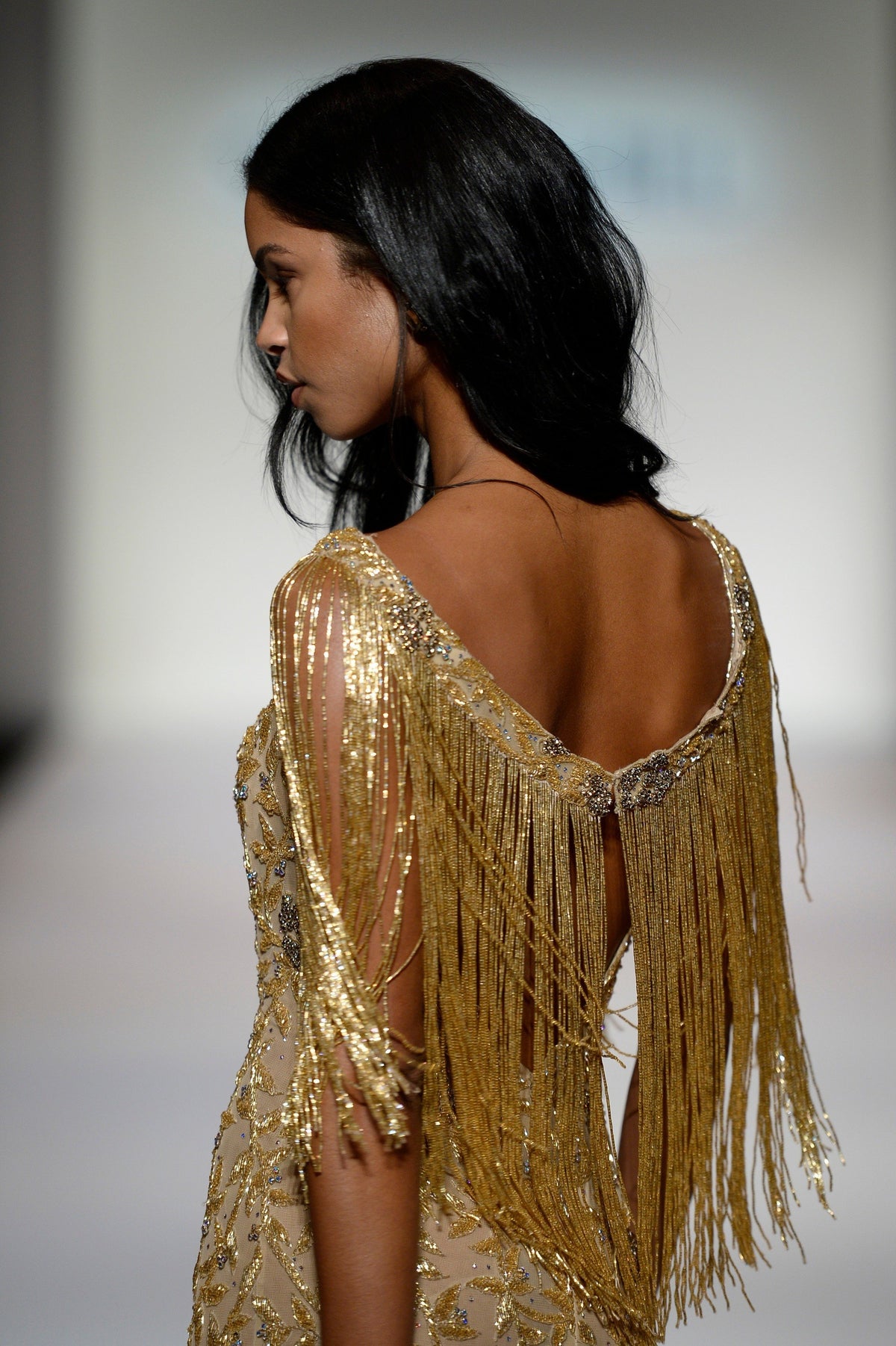 Sherri Hill 44871 beaded fringe fitted gown in gold