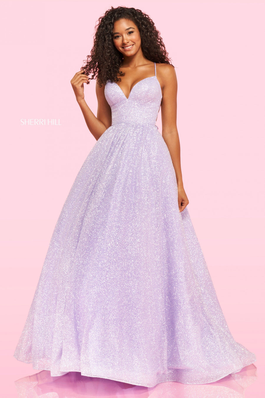 Sherri Hill style 54153 in lilac, Glitter Organza Ball Gown