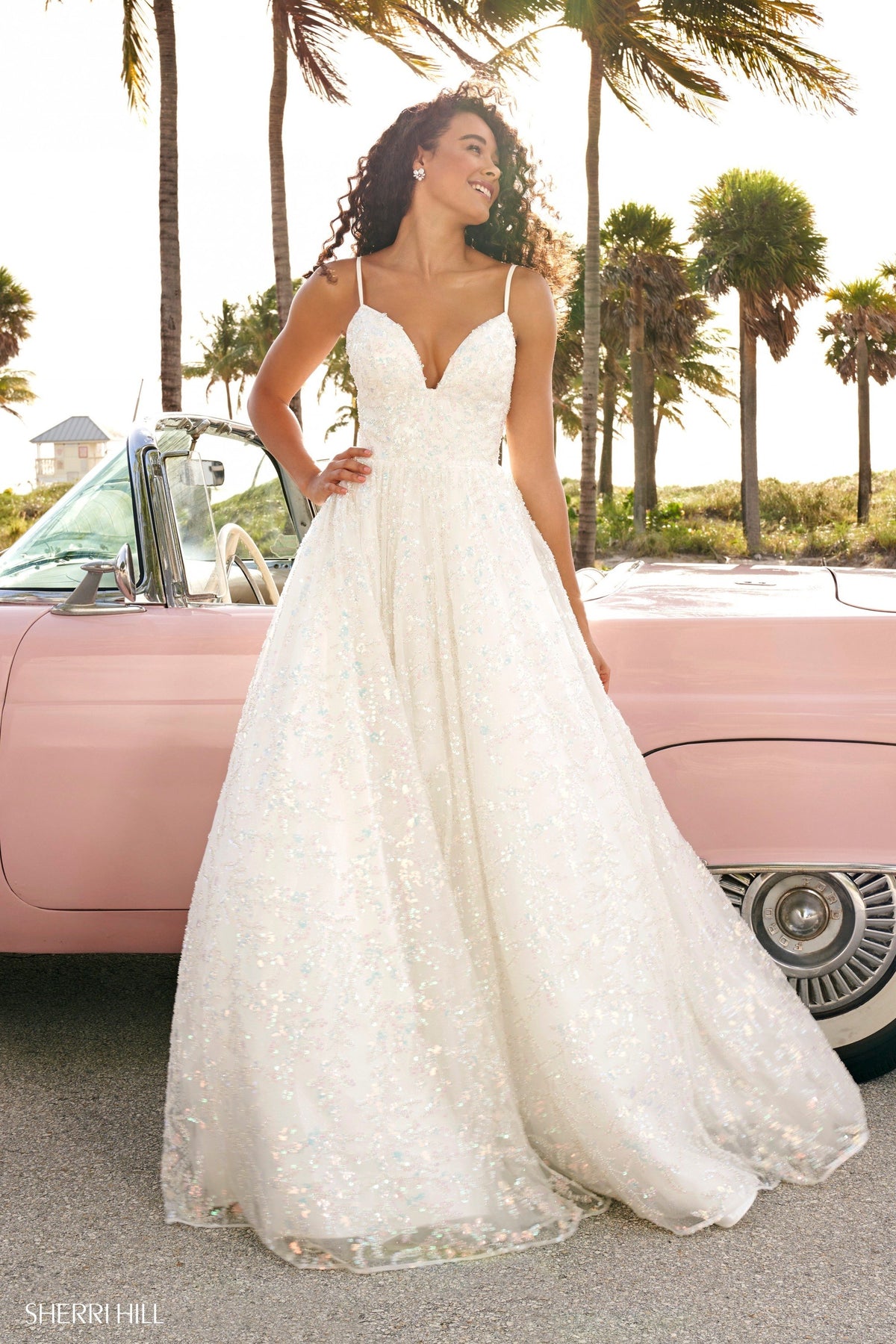 Sherri Hill 54277 sequin ball gown in ivory