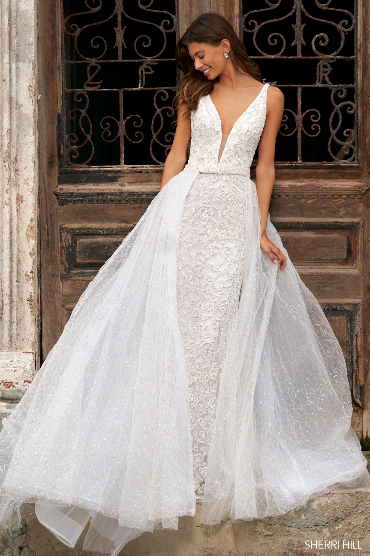 Sherri Hill 54810s sequin tulle half skirt in ivory