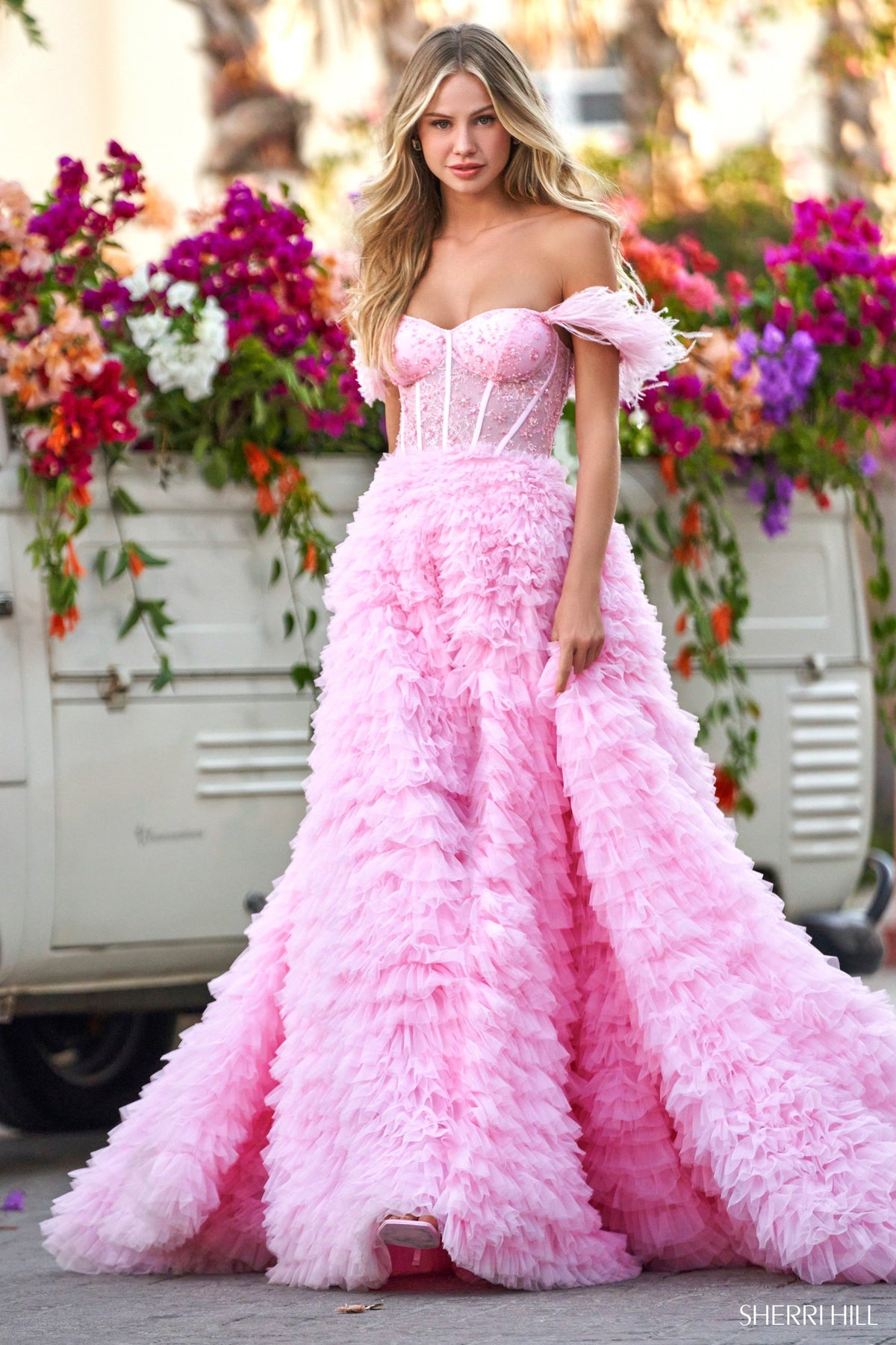 Sherri Hill 54906 lace corset ruffle ballgown
