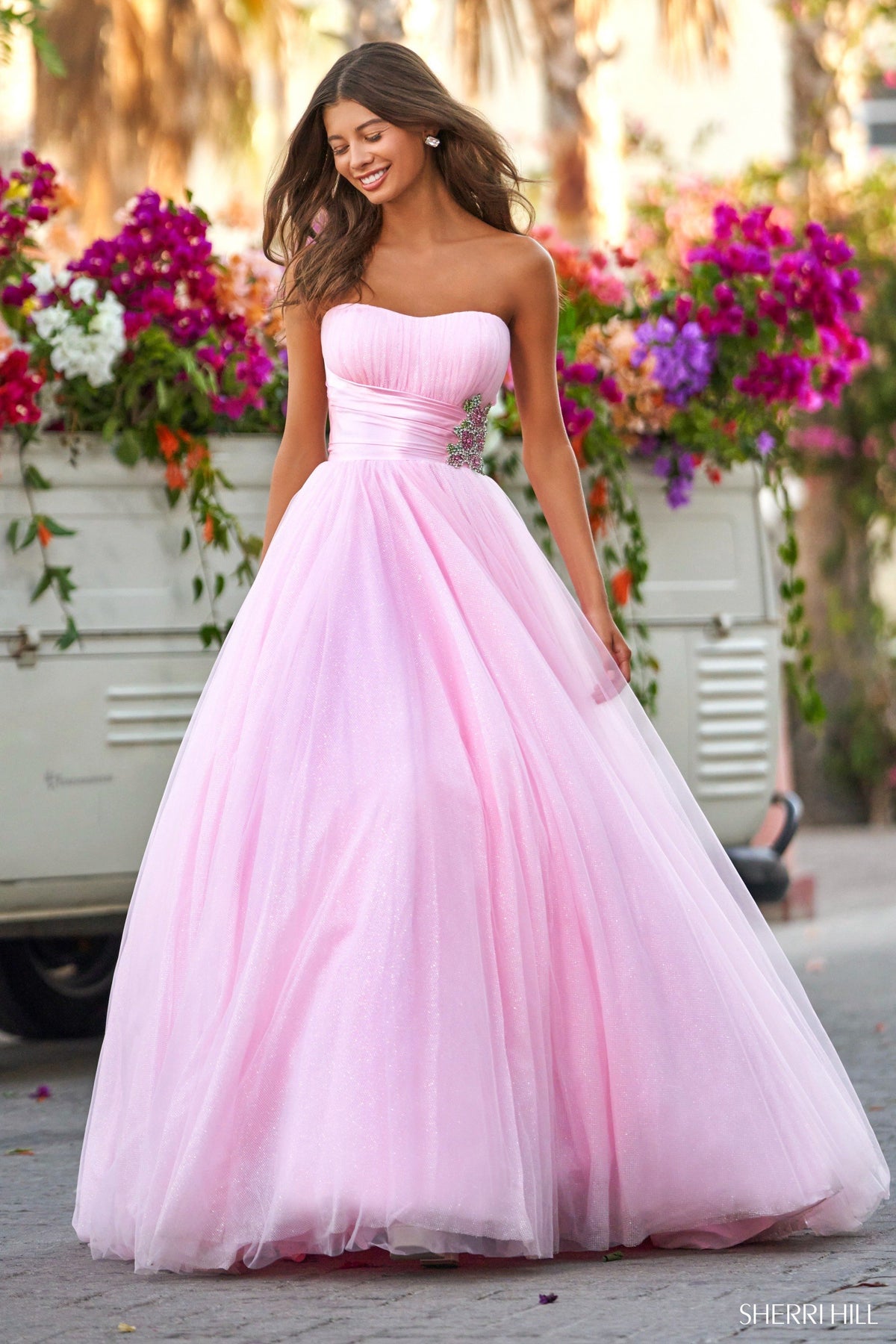 Sherri Hill 55004 strapless sparkle tulle ballgown
