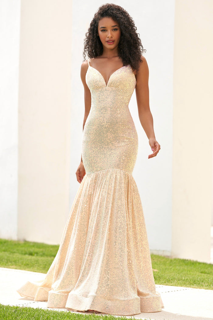 fitted lace wedding dress Sherri Hill 55095 main image 1