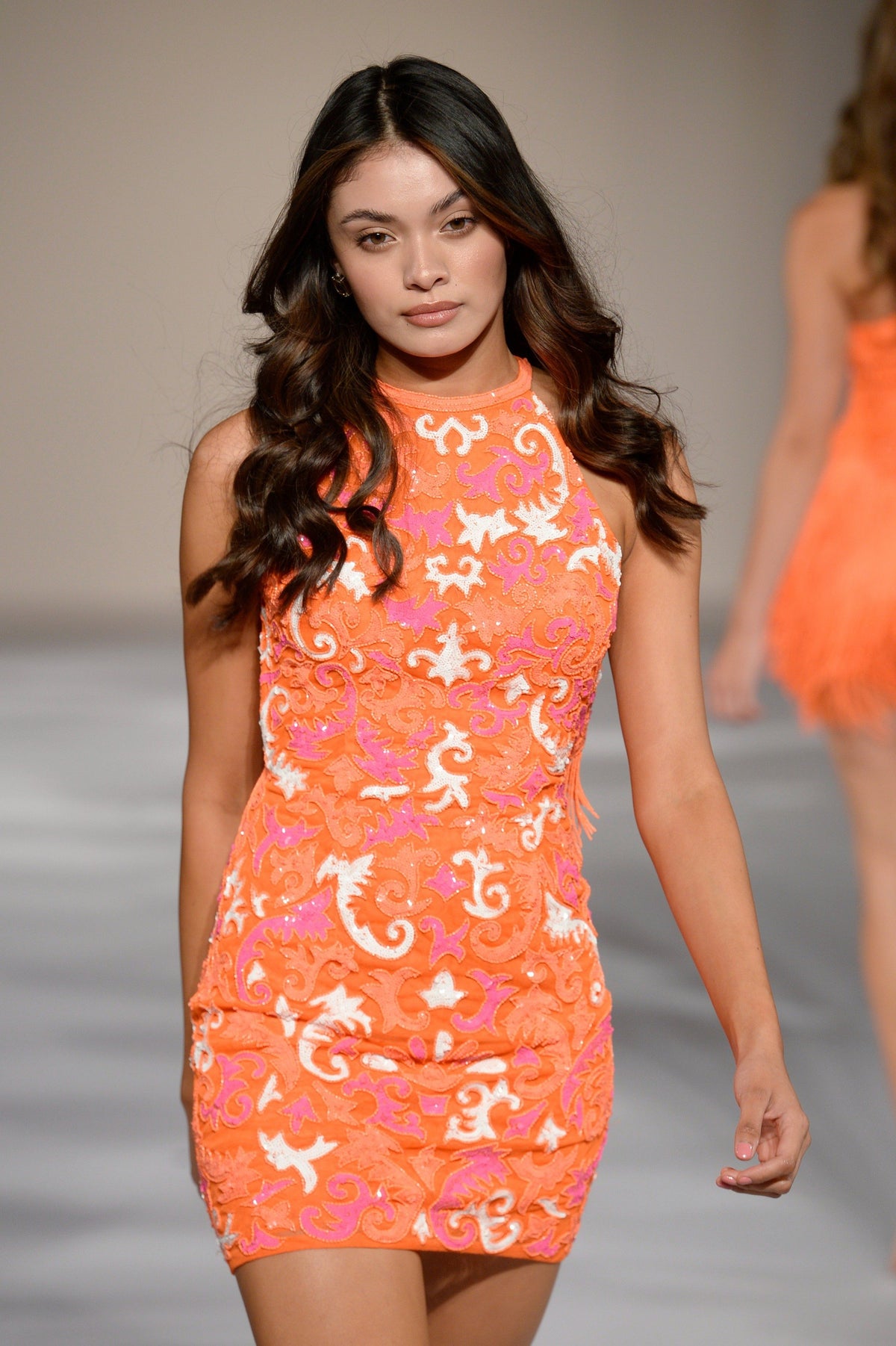 Sherri Hill style 55083 in orange with pink