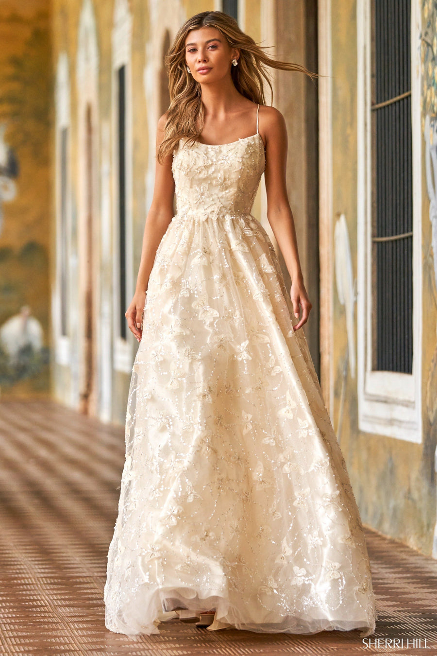 Sherri Hill style 54950 in light blue, Straight Neckline Ball Gown