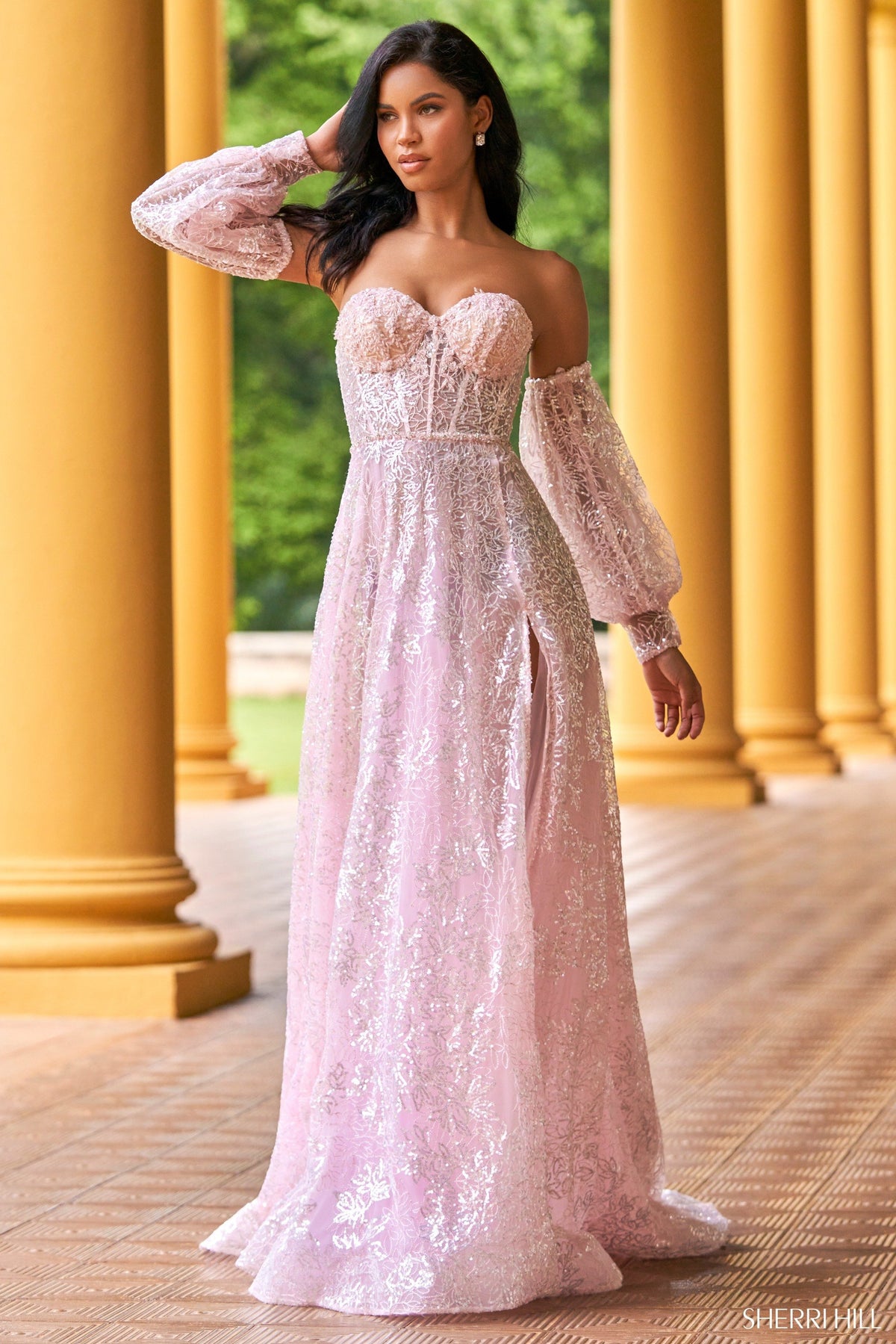Sherri Hill 55017 strapless sequin lace gown