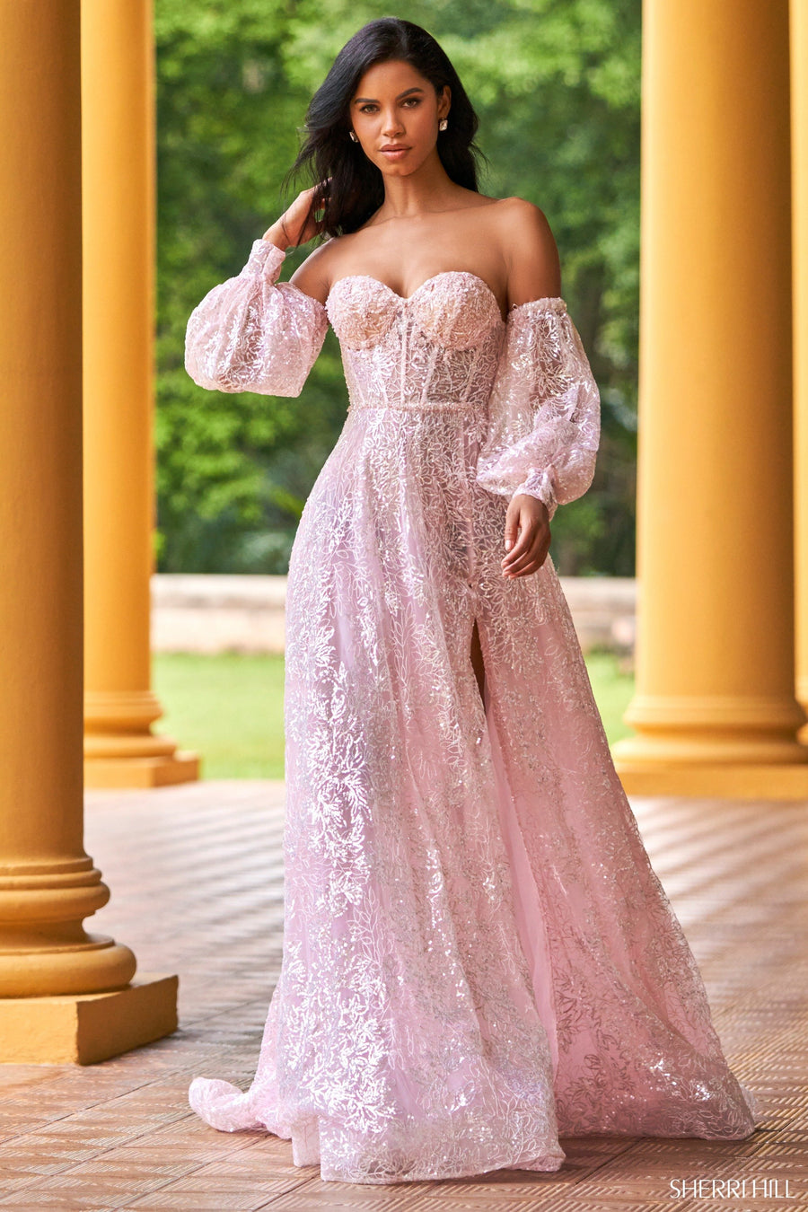 Sherri Hill style 55017 in ivory/nude, Strapless Sequin Lace Gown
