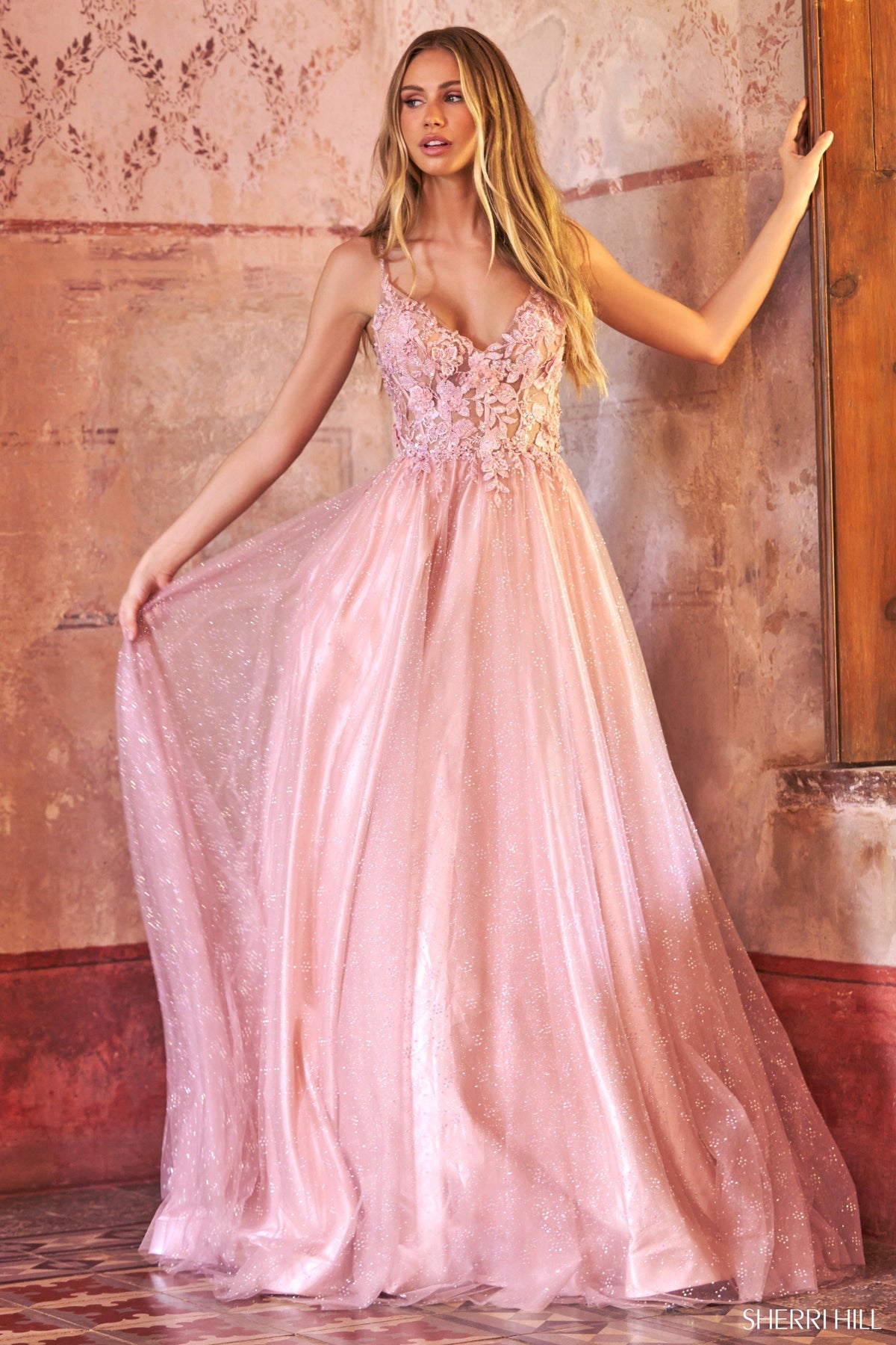 Sherri Hill 54965 A-line ballgown in blush