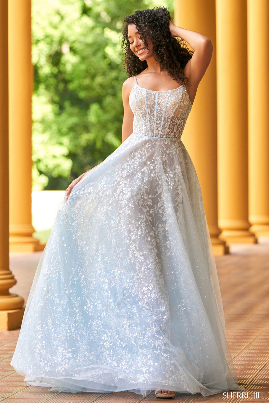 Sherri Hill style 54999 in black, Patterned A-Line Gown
