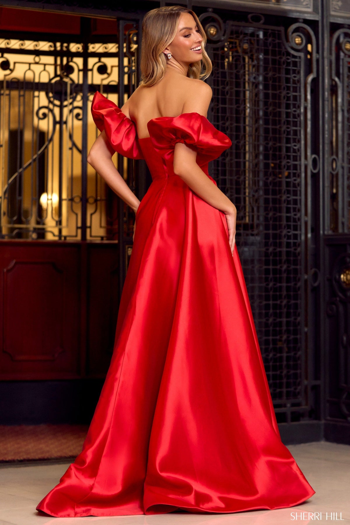 Sherri Hill 55253 strapless mikado A-line gown
