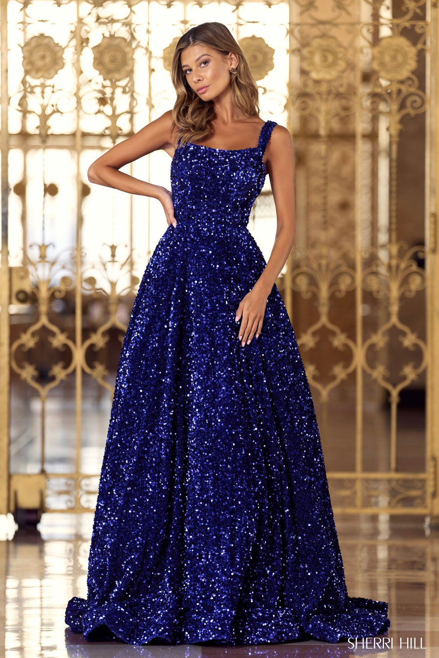 Sherri Hill style 55093 in black, Velvet Sequin Ballgown