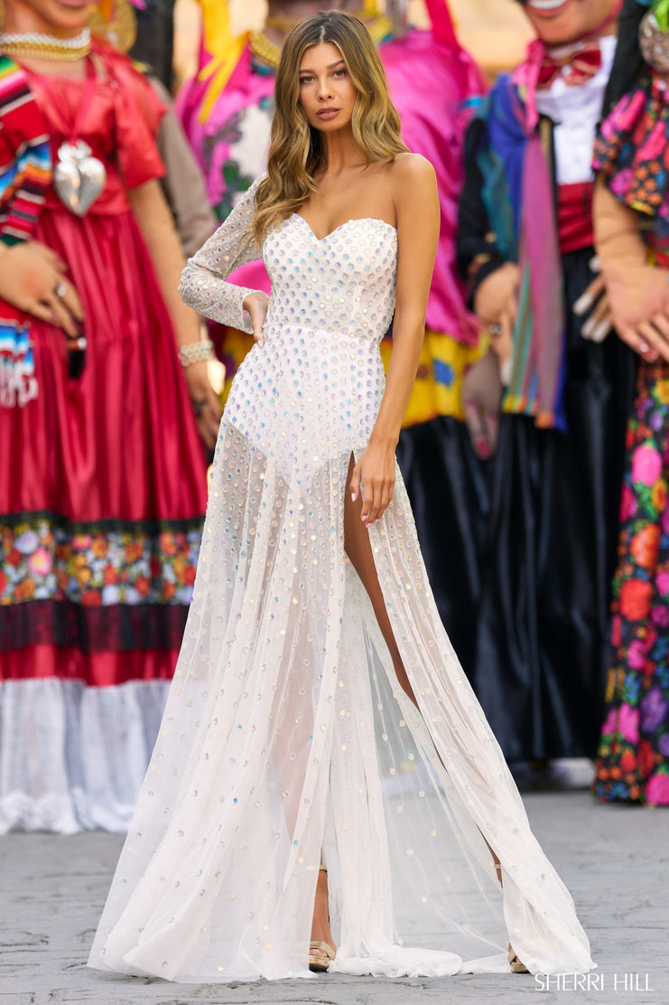 Sherri Hill 55286 | One Shoulder Mirrored Embellished Gown