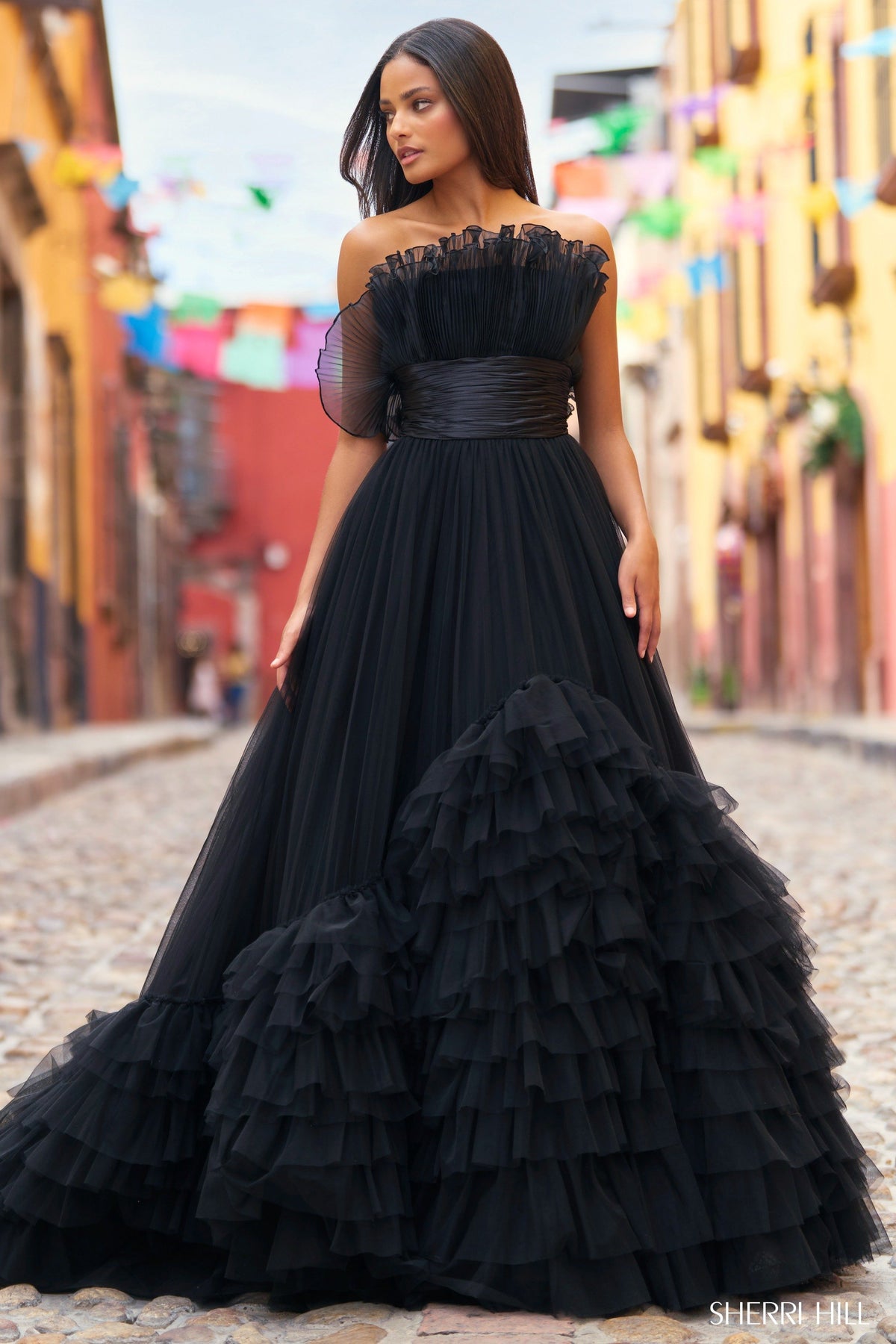 Sherri Hill 55323 crumb catcher ball gown in black