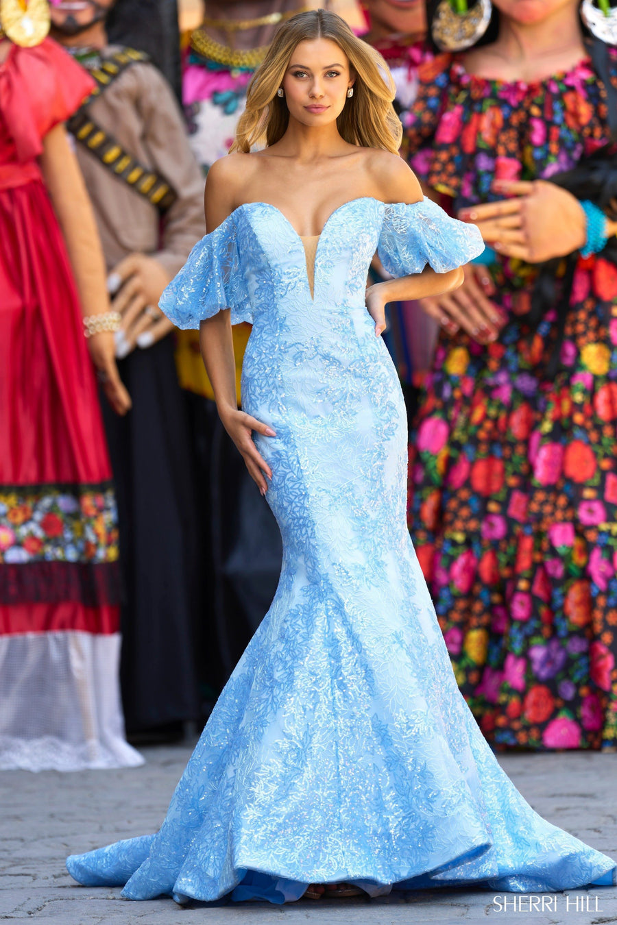 Sherri Hill style 55326 in black, Off the Shoulder Sequin Lace Mermaid Gown