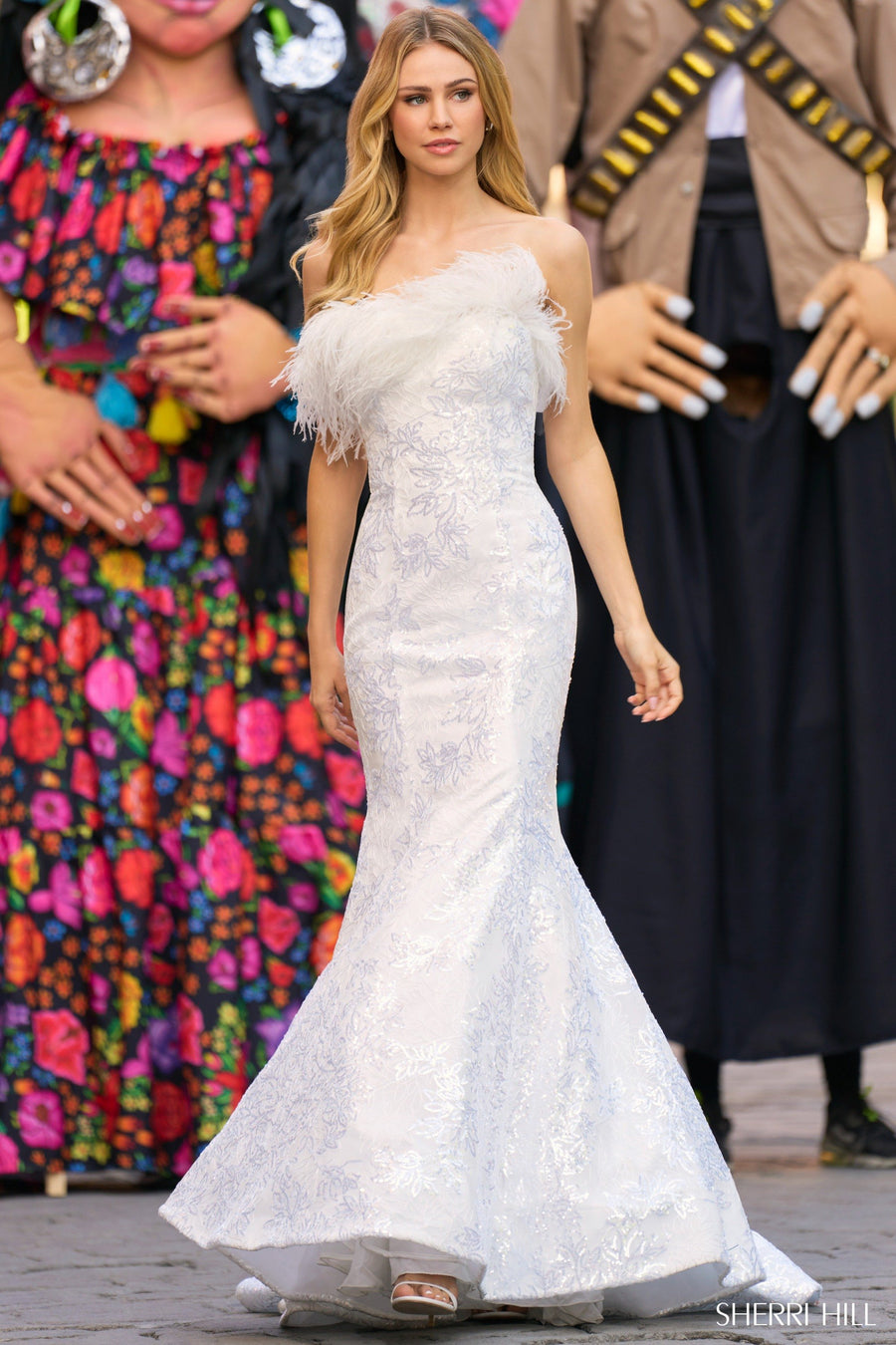Sherri Hill style 55327 in light blue/light blue, Strapless Sequin Tulle Mermaid Gown