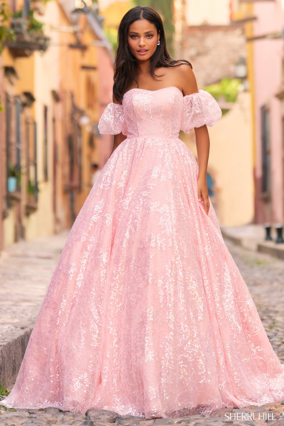 Sherri Hill 55346 strapless sequin tulle ballgown