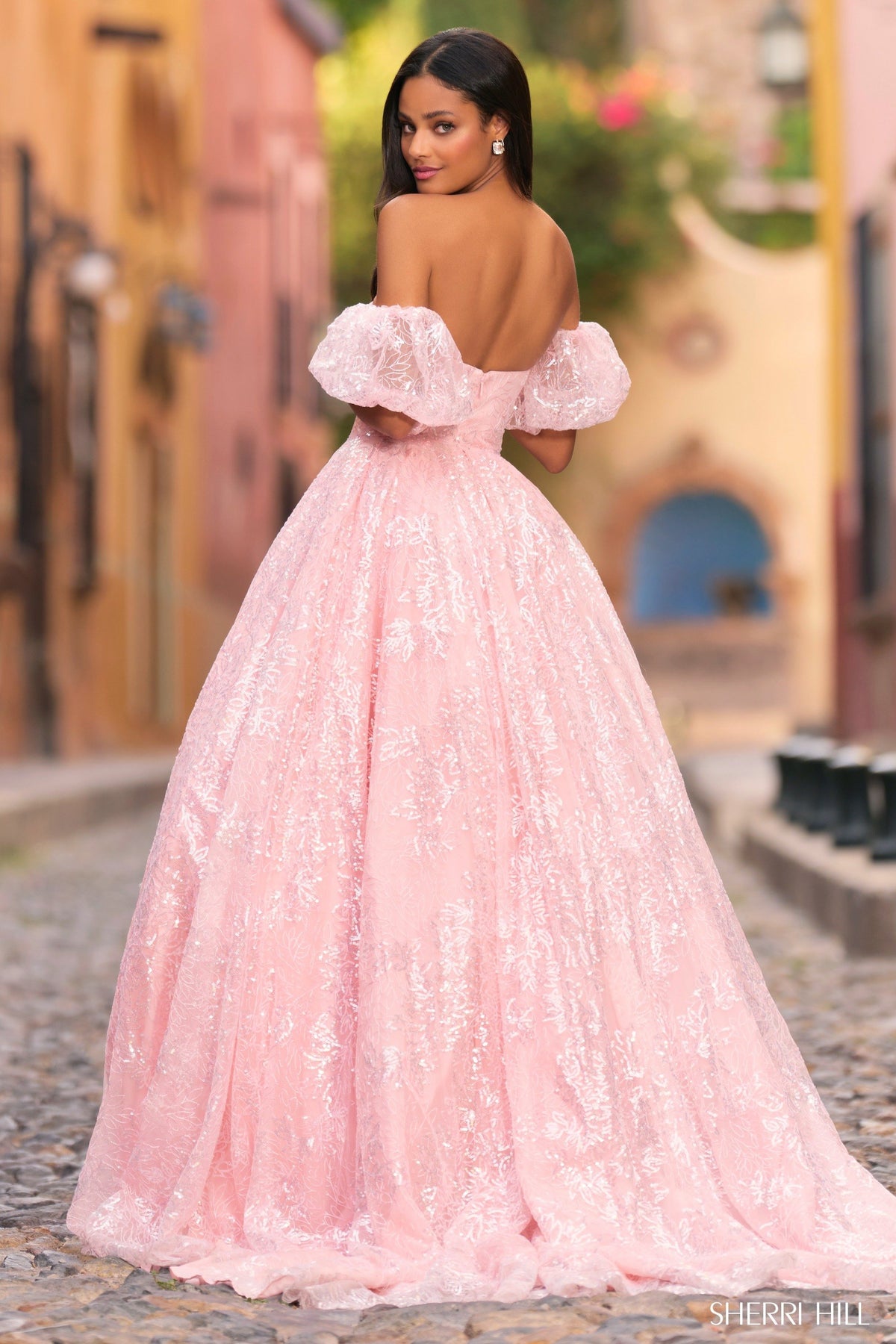 Sherri Hill 55346 strapless sequin tulle ballgown