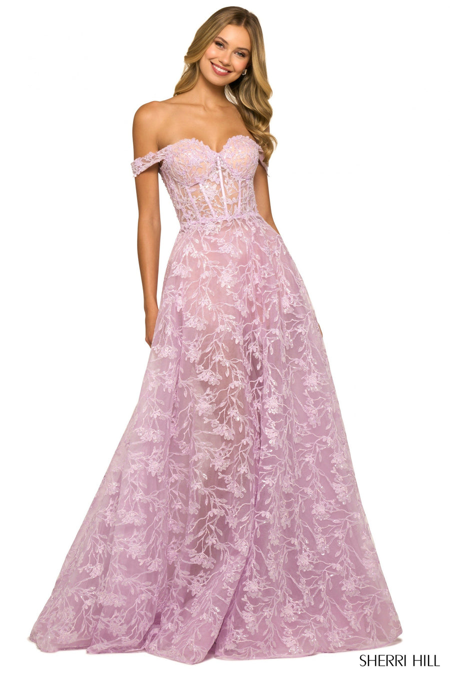 Sherri Hill style 55393 in lilac, Sequin Lace Ballgown