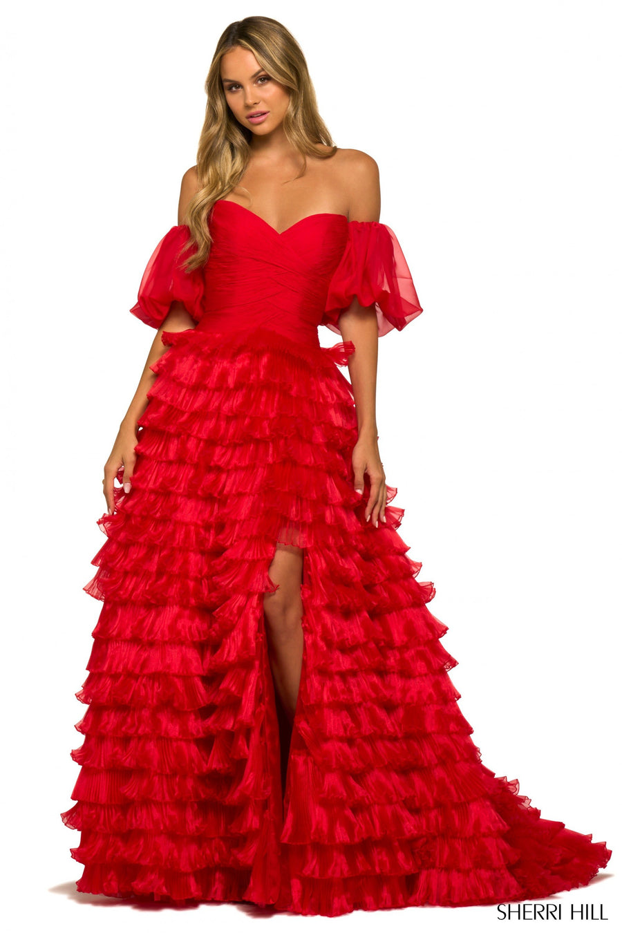 Sherri Hill style 55428 in red, Strapless Taffeta Gown