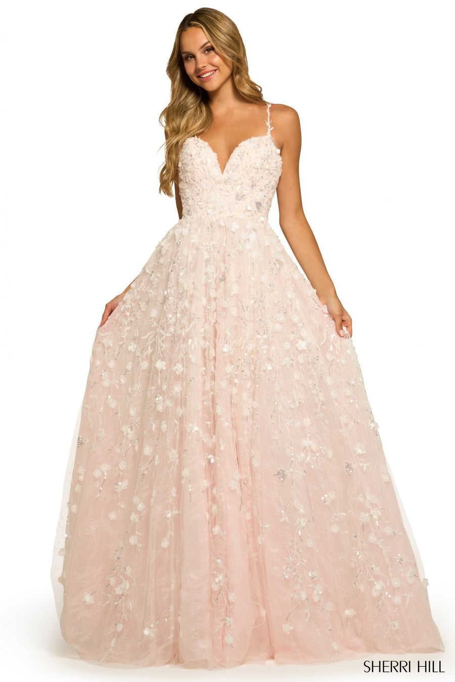 Sherri Hill style 55529 in ivory/blue, Sequin Lace Tulle Ballgown