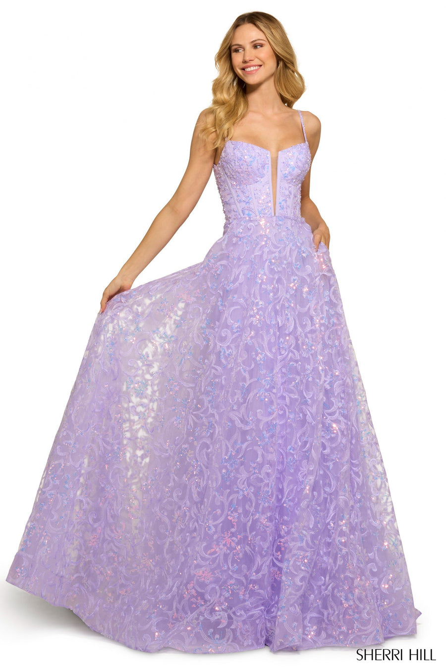 Sherri Hill style 55534 in lilac, Sequin Lace Ballgown