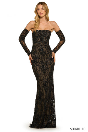 sherri hill black long sleeve dress Sherri Hill Pearl Long Sleeve With Cutouts Dress 57259