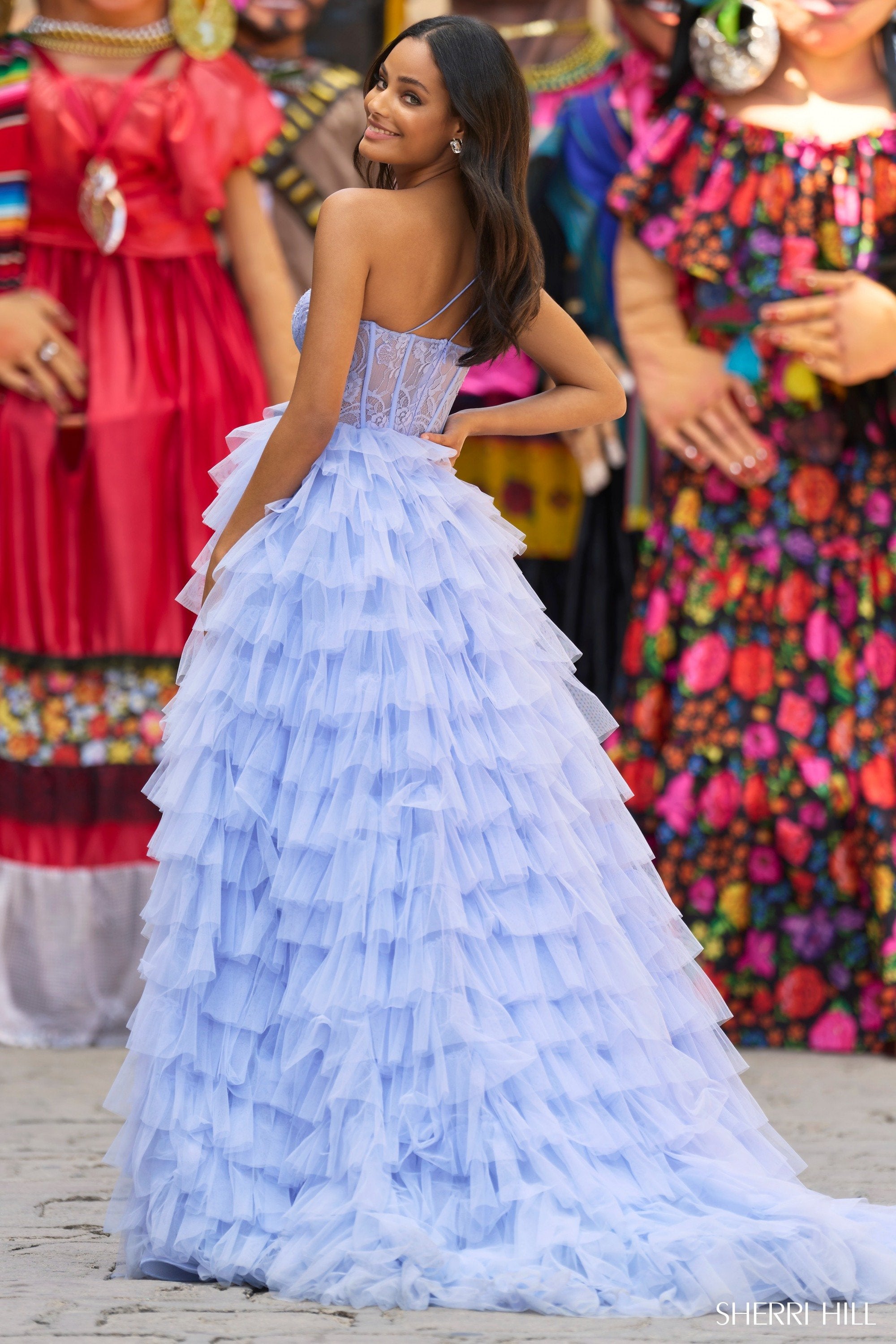 Sherri Hill 55256 | One Shoulder Lace Bodice Gown