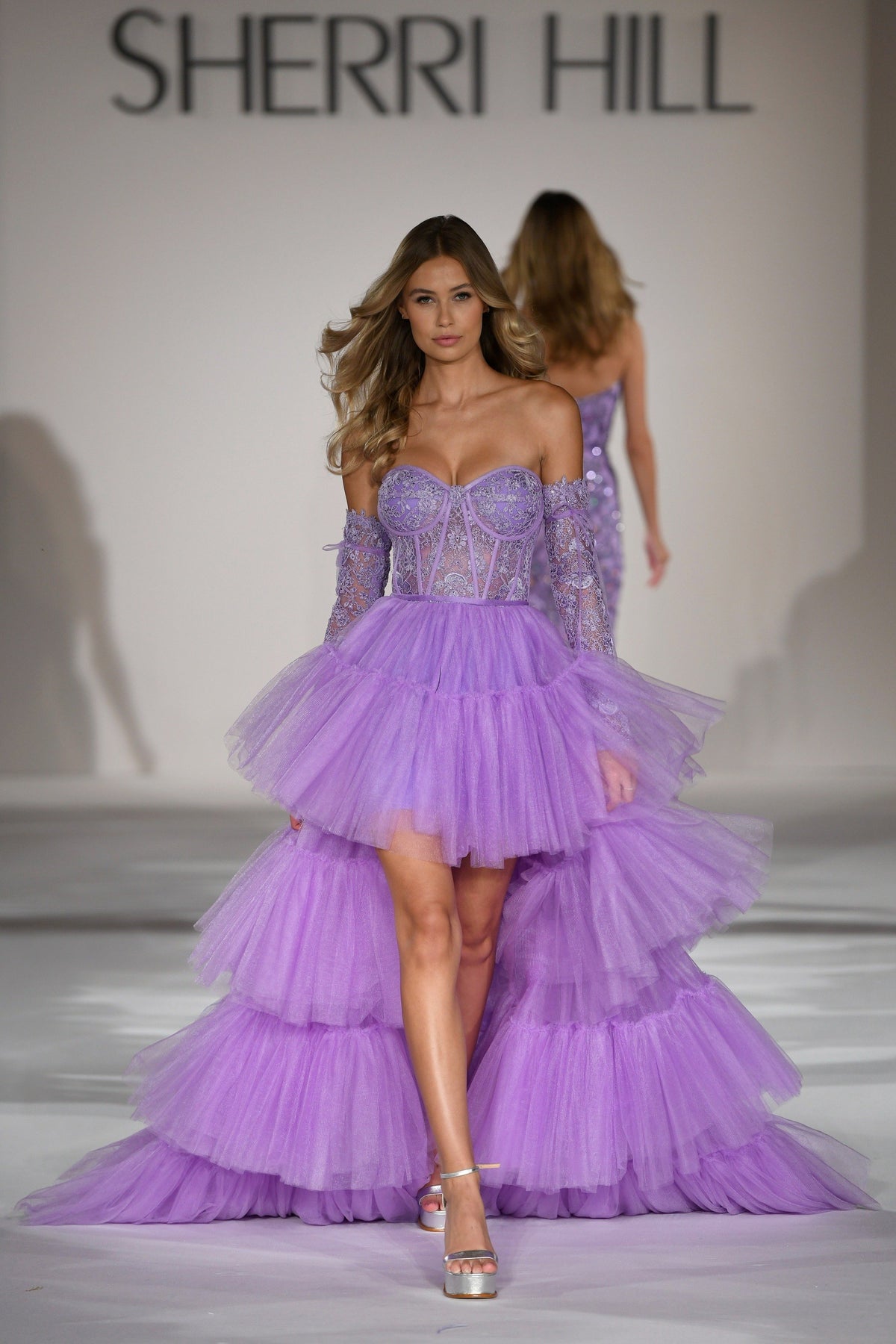 Sherri Hill 55453 strapless high-low lace corset gown