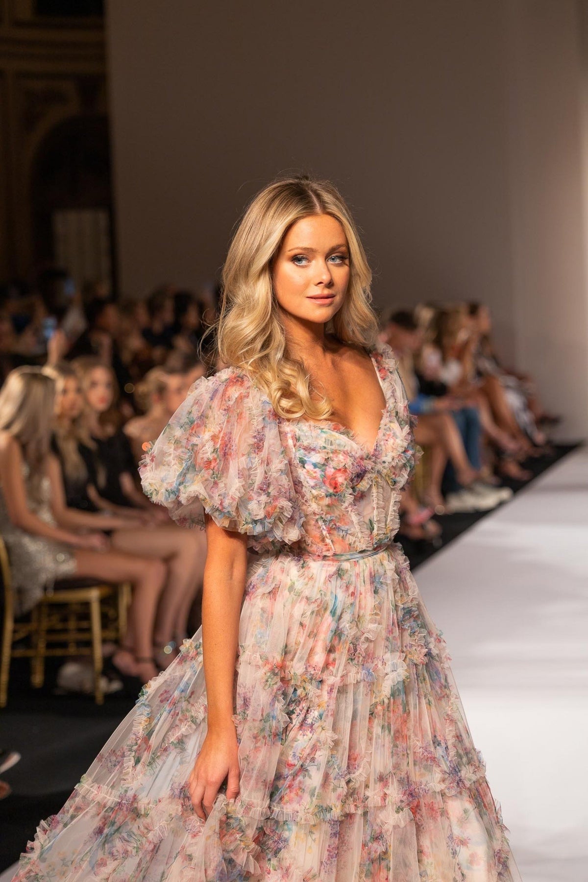 Sherri Hill 55541 tulle floral print gown in blush print
