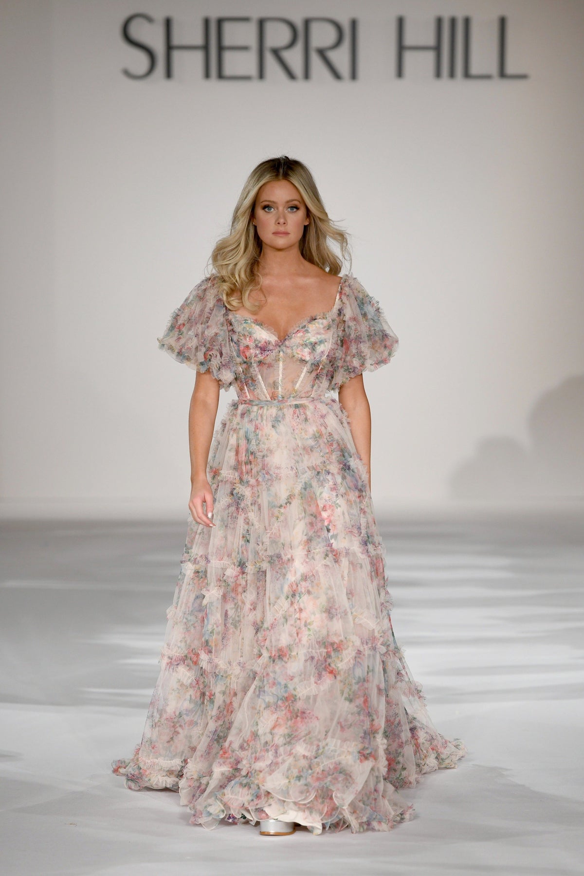 Sherri Hill 55541 tulle floral print gown