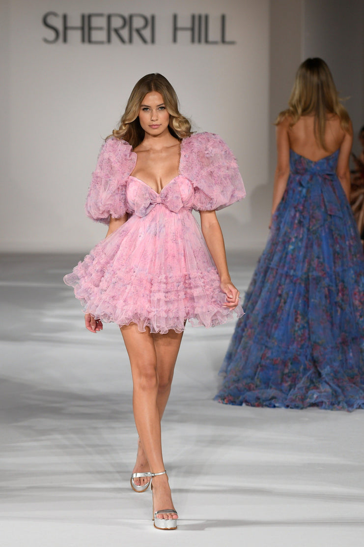 Sherri Hill 55621 | Chiffon Print Baby Doll Cocktail Dress