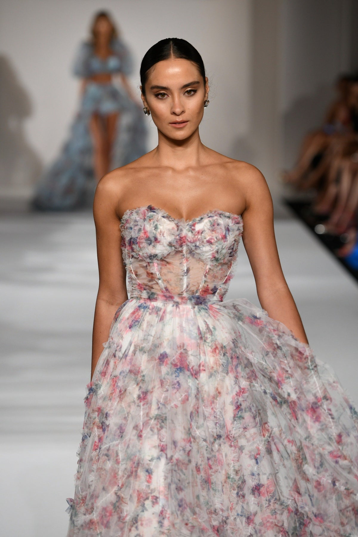 Sherri Hill 55623 strapless floral tulle print ball gown