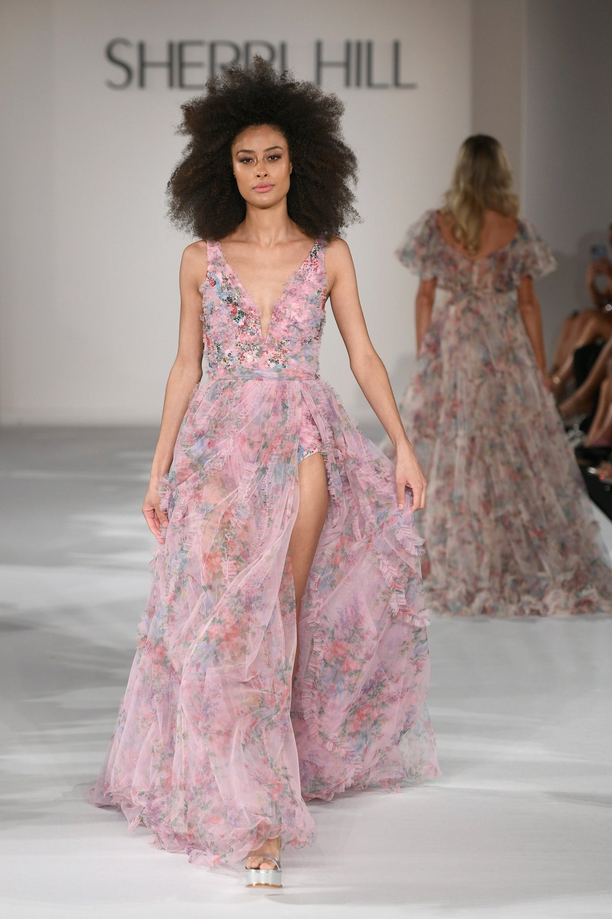 Sherri Hill 55622 floral bodysuit with tulle overskirt