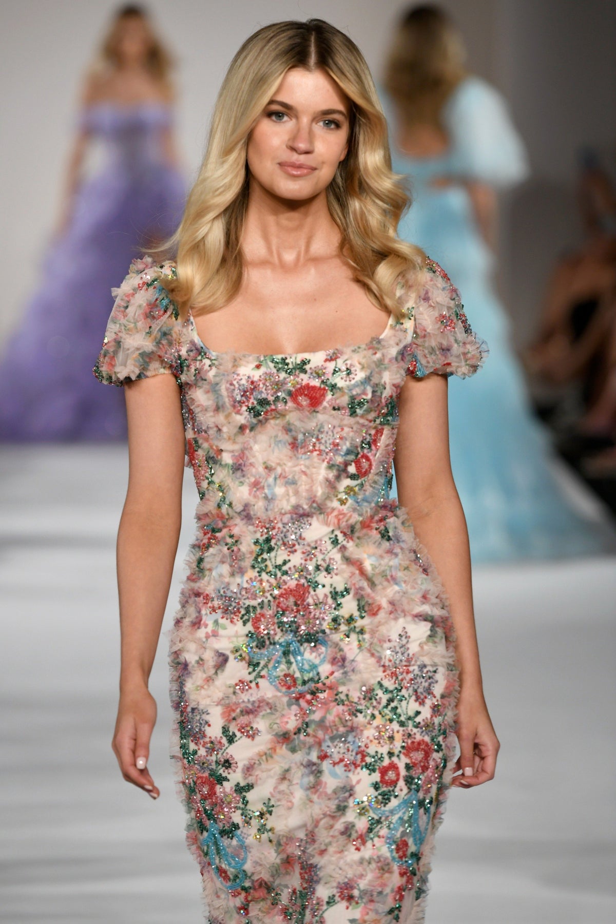 Sherri Hill 55617 fitted floral print gown