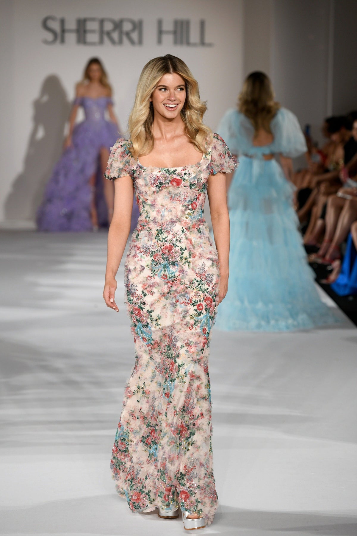 Sherri Hill 55617 fitted floral print gown