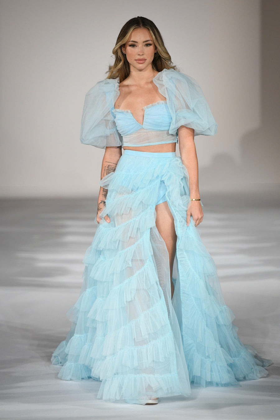 Sherri Hill style 55591 in light blue, Two Piece Tulle Gown