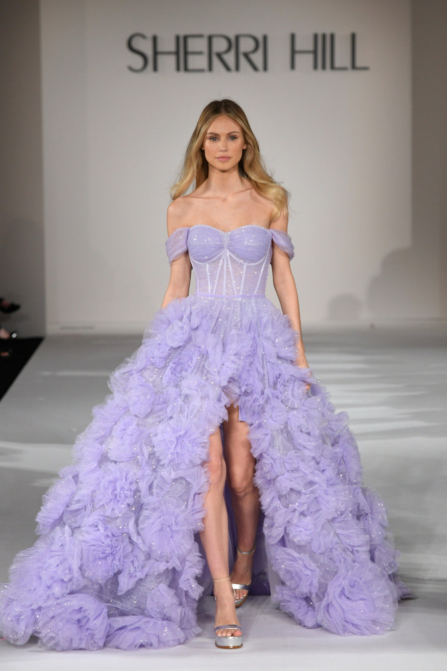 Sherri Hill style 55438 in light blue, Shimmer Tulle Ballgown