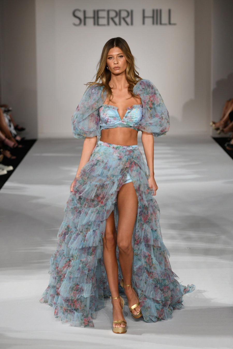 Sherri Hill style 55547 in light blue print, Tulle Floral Print Two-piece Gown