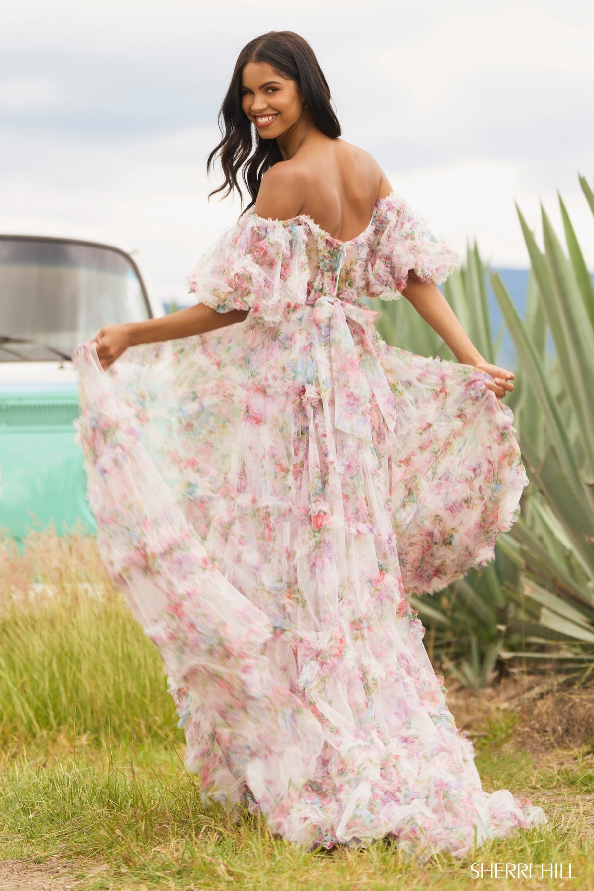 Sherri Hill 55541 tulle floral print gown