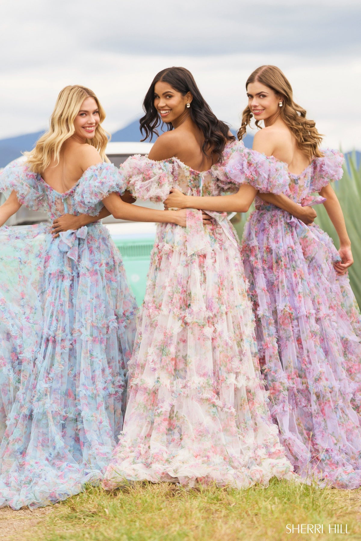 Sherri Hill 55541 tulle floral print gown