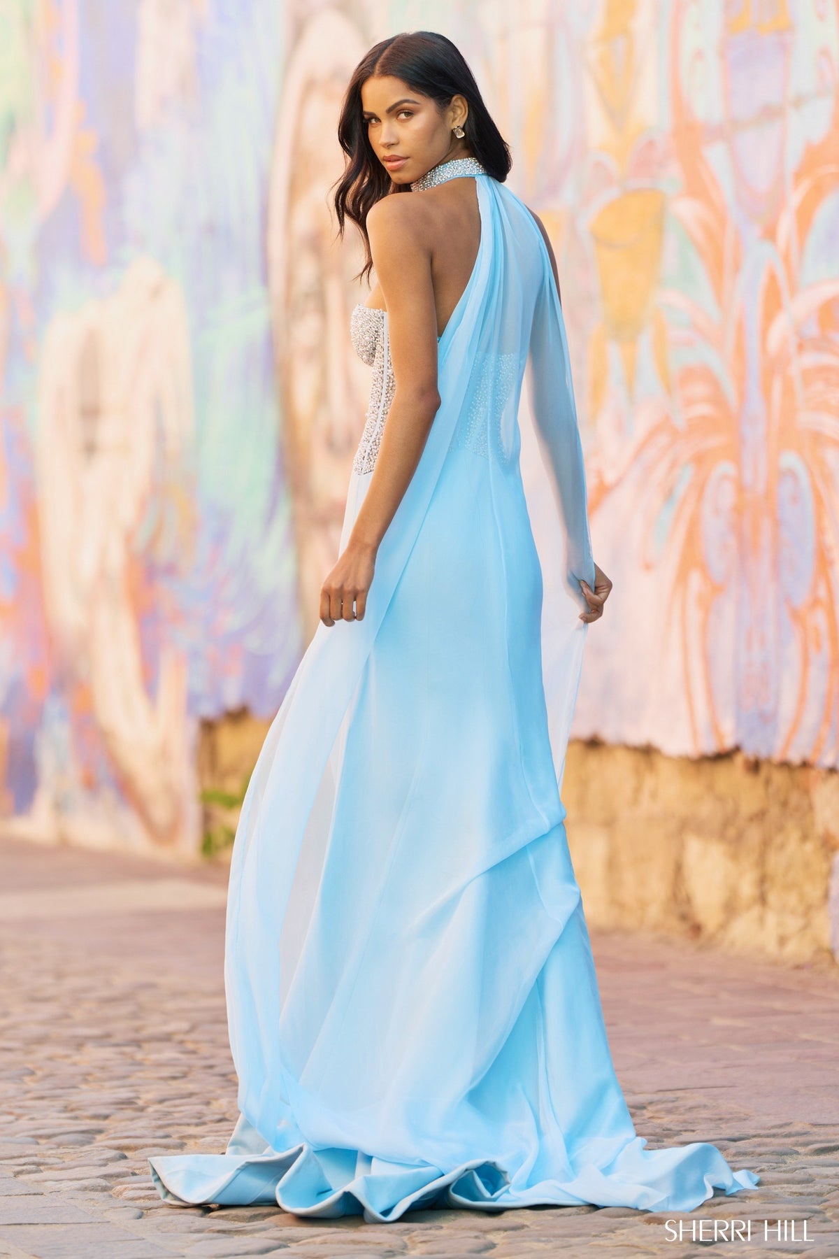 Sherri Hill 55564 strapless pearl beaded scuba gown