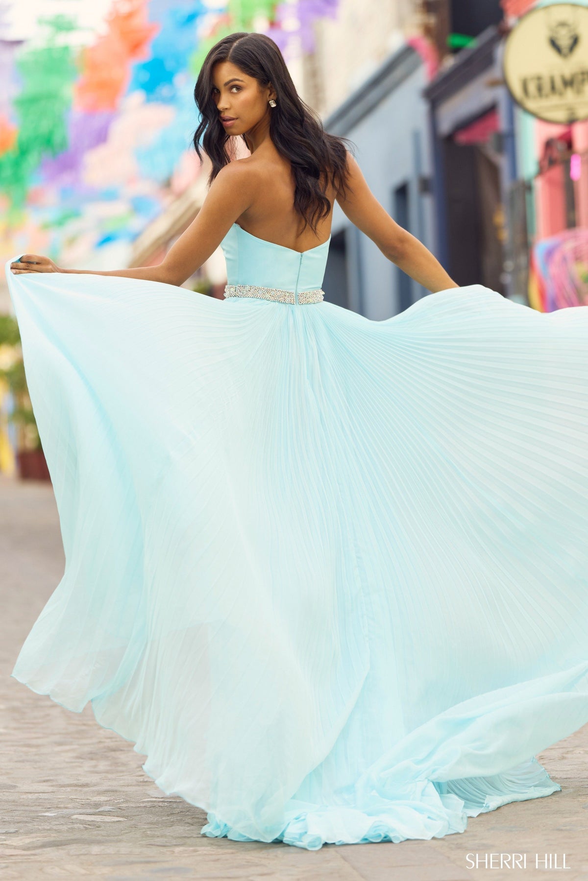 Sherri Hill 55600 strapless A-line gown