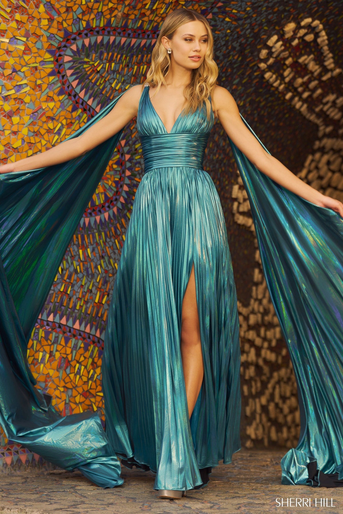 Sherri Hill 55780 rich metallic pleated A-line gown